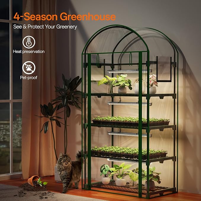 Bstrip Indoor Greenhouse with Grow Light, 4-Tier Mini Green House, Zippered PVC - Image 2