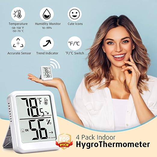 4-Pack Room Thermometer Indoor Hygrometer, Small Digital Temperature and - Image 2