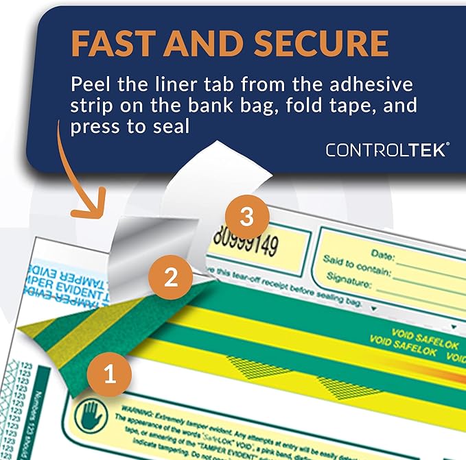 ControlTek SafeLok 12" x 16", 100 Bags, Tamper-Evident Deposit Bags, Cash - Image 4