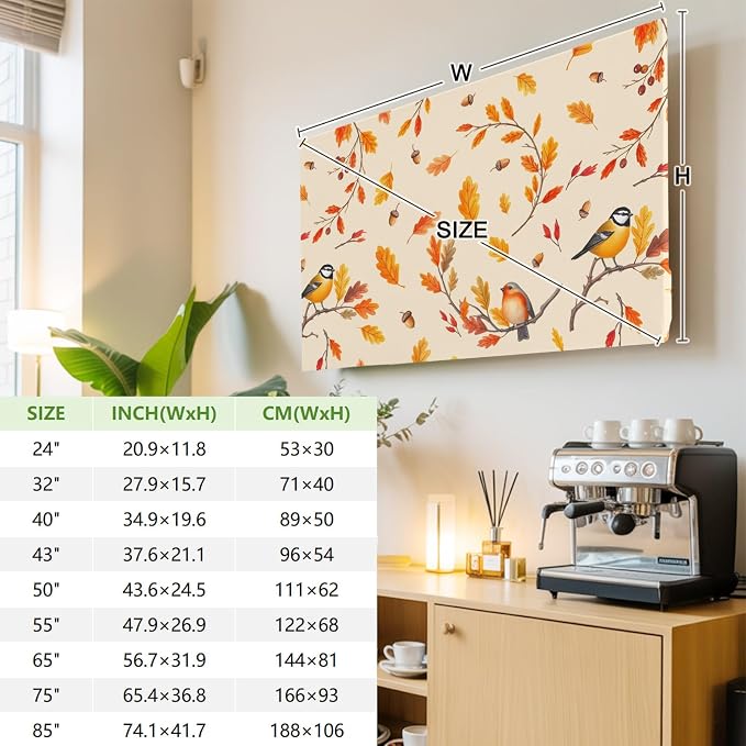 Thanksgiving Autumn Sparrows on Orange Indoor TV Cover, Elastic TV Screen - Image 3