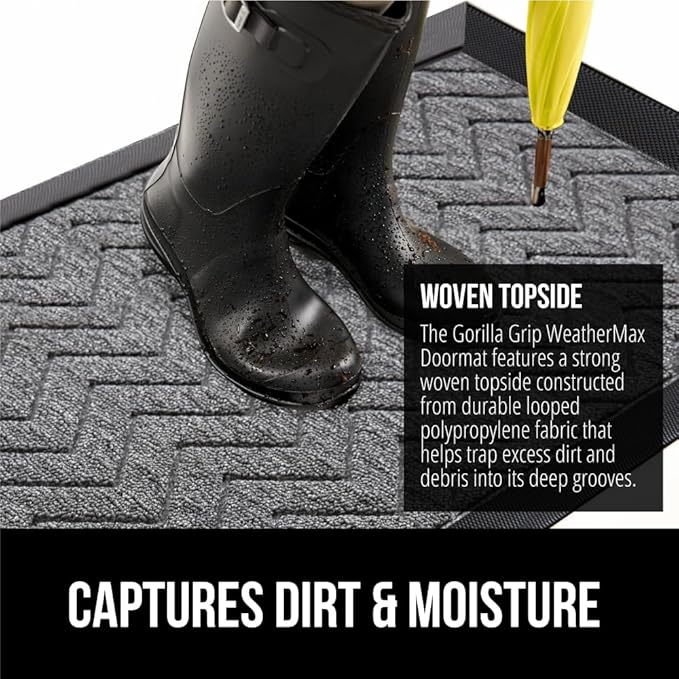GORILLA GRIP 100% Waterproof All-Season WeatherMax Doormat, Durable Natural - Image 4