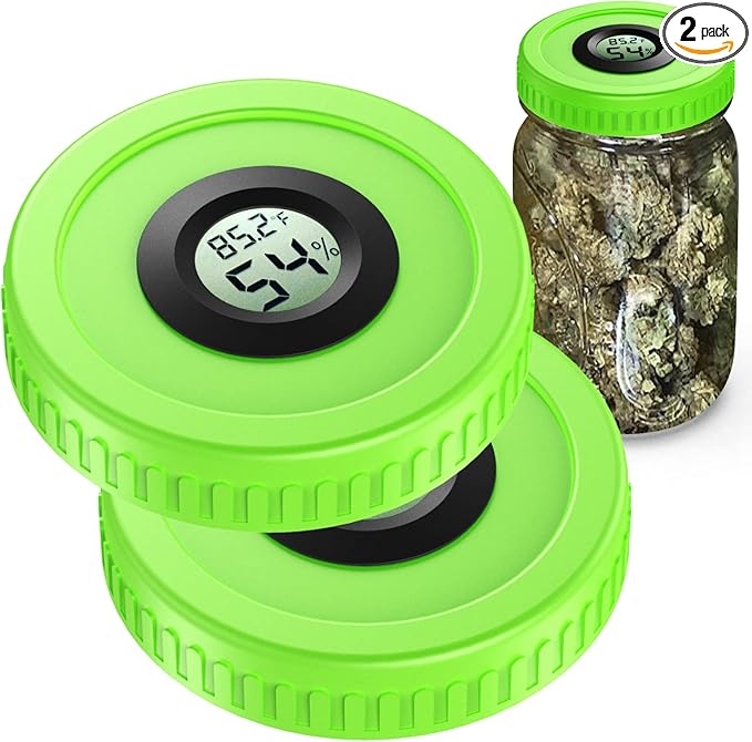 Mason Jar Lids Built-In Stash Hygrometer Herb Curing monitor fits all Wide by ZHANXUBIO
