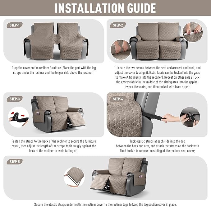 TAOCOCO 100% Waterproof Recliner Cover, Non-Slip Washable Reclining Couch Cover - Image 7