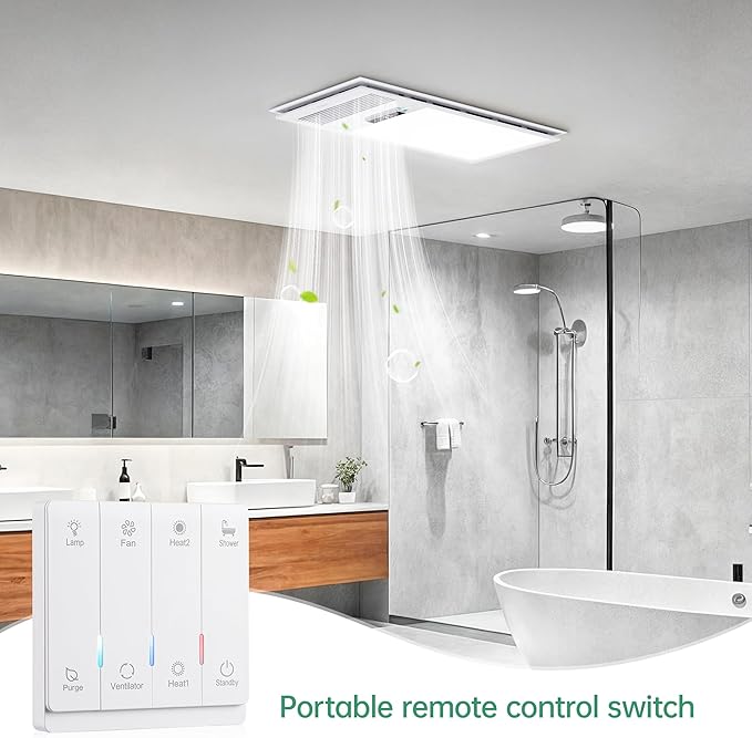 Bathroom Fan with Light and 1800W Heater, 160 CFM Ventilation, Remote Control - Image 8