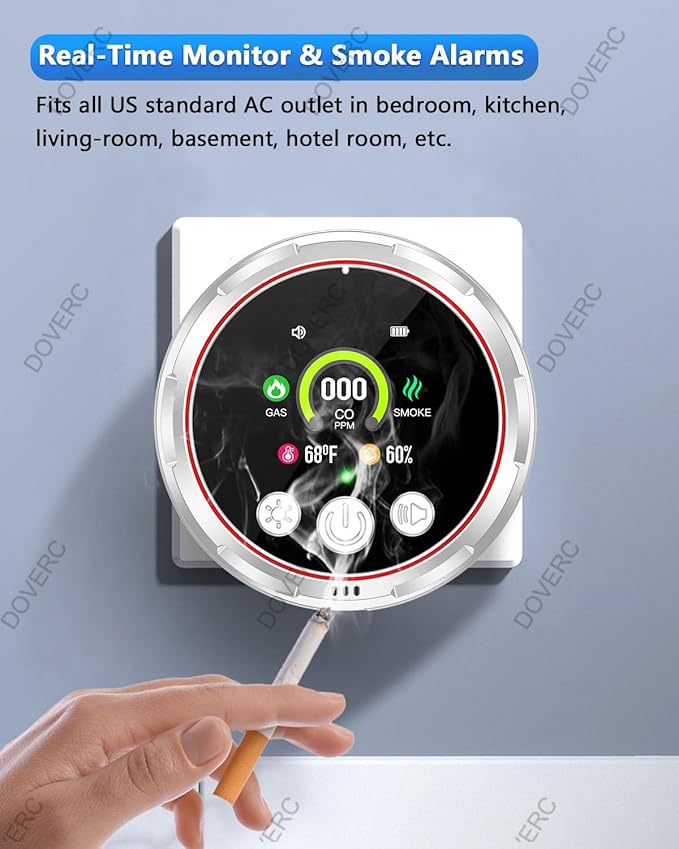 3 Pack Smoke Carbon Monoxide Detectors Plug in, 5in1 Portable Carbon Monoxide - Image 7