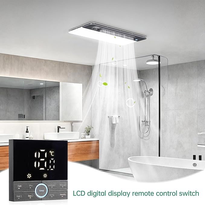 Bathroom Fan with Light and 1900W Heater, 180 CFM Ventilation, Remote Control - Image 4