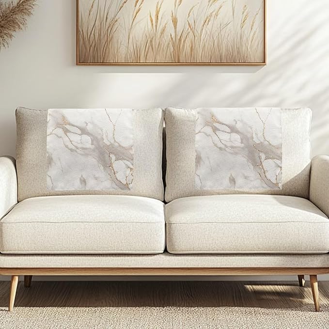 White Marble Headrest Cover for Recliner, Non-Slip Sofa Headrest Protector - Image 2