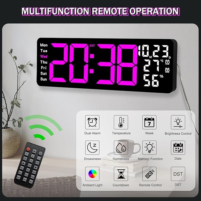 JoFomp 17.3" Large Digital Wall Clock, LED Digital Clock Large Display - Image 4