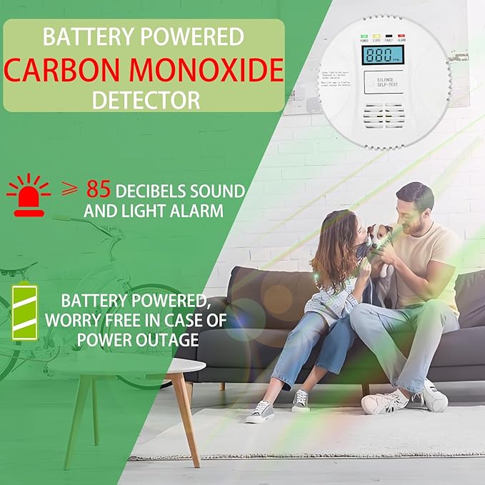 Carbon monoxide detector powered by AA battery, Vzmcov CO monitoring alarm - Image 5
