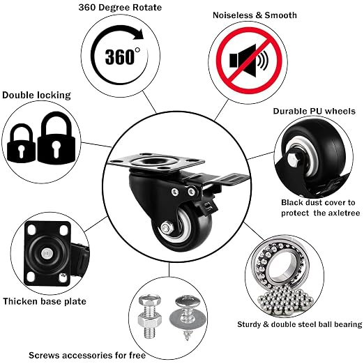 1.5" Casters Set of 16 Heavy-Duty Industrial Caster Wheels - Image 3