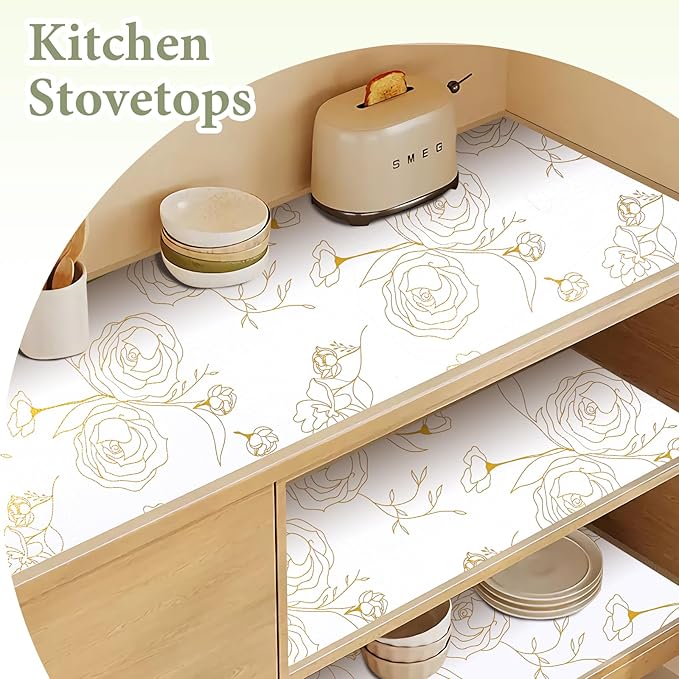 Shelf Liners for Kitchen Cabinets Non Adhesive Drawer Liner 23.6in x 30FT Gold - Image 3