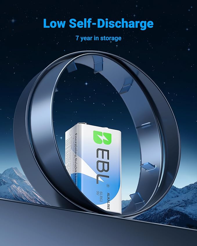 EBL 9 Volt Batteries 12 Pack, 7-Year Shelf Life, Long-Lasting Alkaline 9V - Image 4