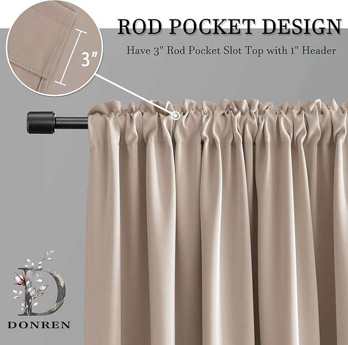 DONREN Warm Taupe Window Treatment Thermal Insulated Rod Pocket Blackout - Image 3