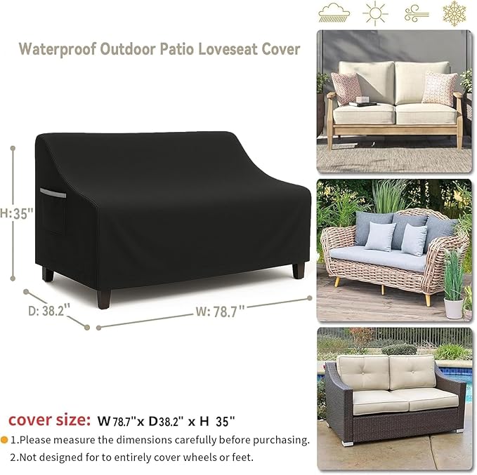 Waterproof Patio Loveseat Cover, 78.7W x 38.2D x 35H inches Heavy Duty 600D - Image 2