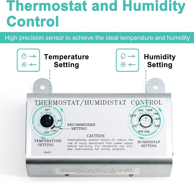 Attic Fan Thermostat and Humidistat, Adjustable Temperature and Humidity - Image 3
