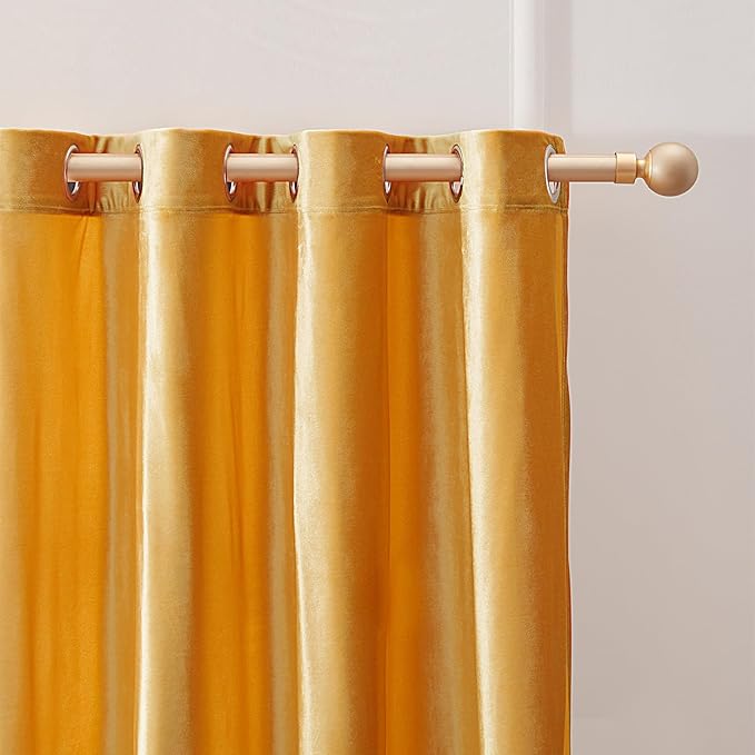 BULBUL Mustard Yellow Velvet Curtains 96 inches Luxury Elegant Living Room - Image 2