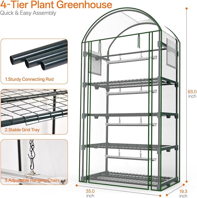 Bstrip Indoor Greenhouse with Grow Light, 4-Tier Mini Green House, Zippered PVC - Image 8