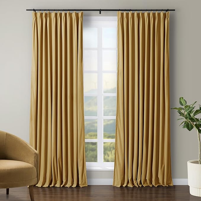 TWOPAGES Luxury Velvet Curtain Pinch Pleated Sunset Yellow Curtain 96 inch Long by TWOPAGES
