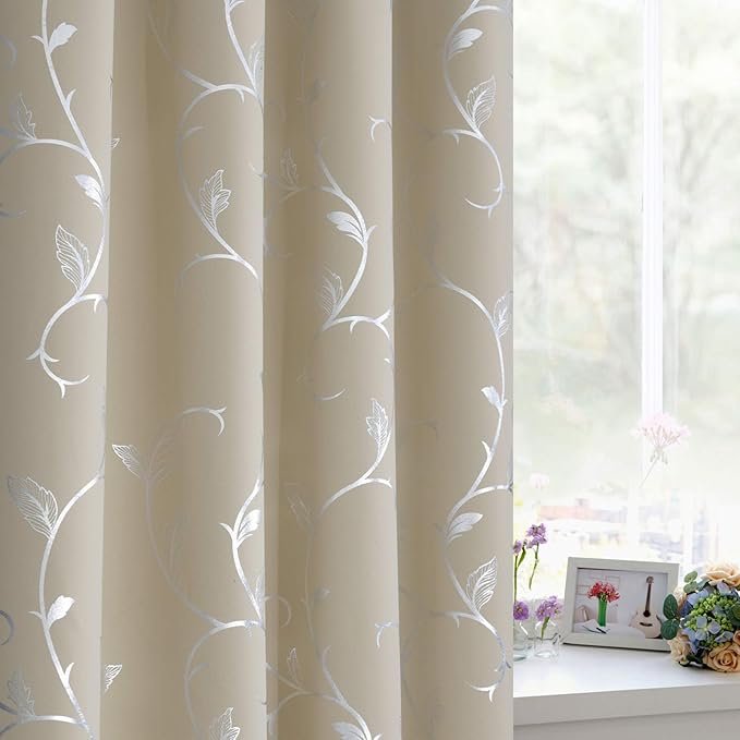 BUHUA Boys Room Blackout Curtain Panels Wave Vine Flower Print Room Darkening - Image 3