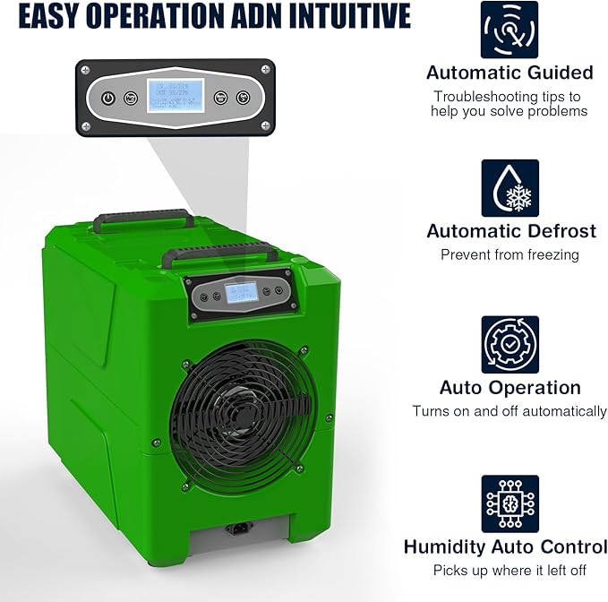 Mounto 150 Pints Compact Commercial Dehumidifier, LGR Technology, Built-in Pump - Image 3