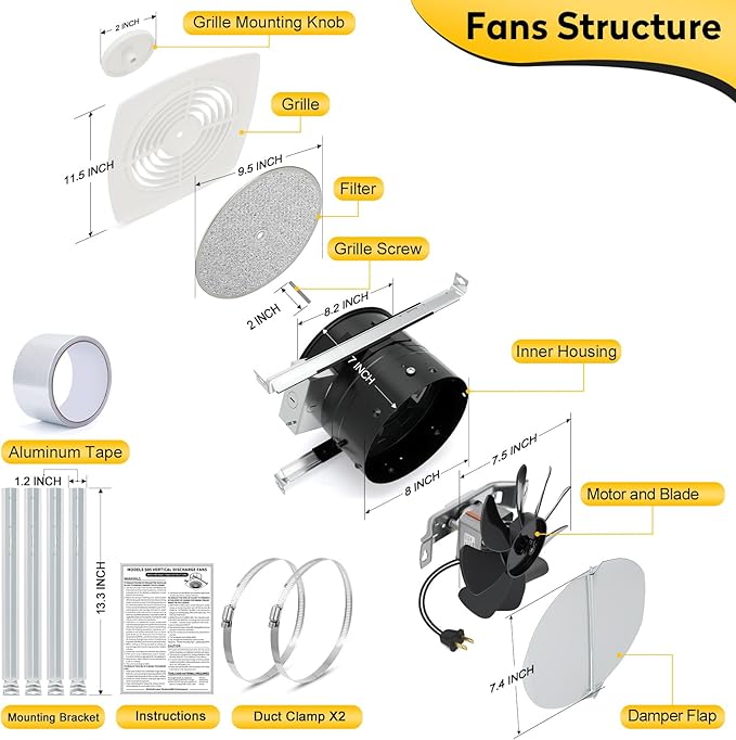 505 High Airflow Bathroom Fan for Ceiling – 8 Inch Fan - Image 2