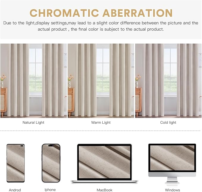 PrinceDeco Nature Linen Blackout Curtains 96 Inch Long Thermal Insulated - Image 8