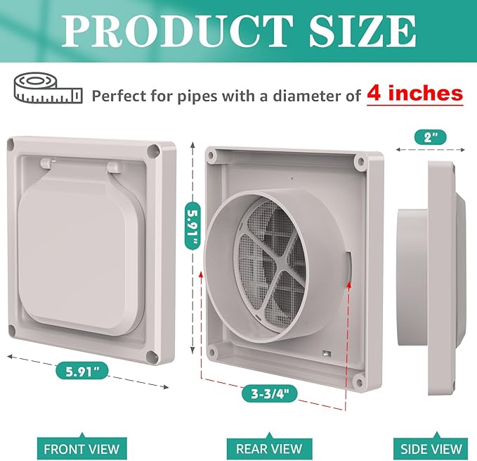Dryer Vent Cover Outside 4 inch, Magnetic Door Design, Durable Airflow Vent - Image 2