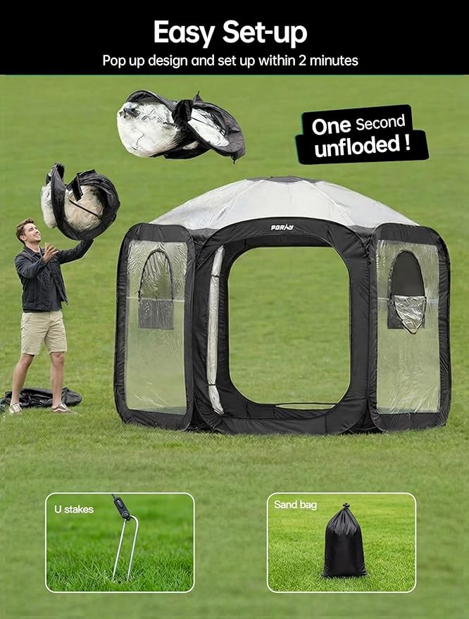 Porayhut Pop Up Greenhouse Tent, Portable Large Walk-in Plant House 10’X10’ - Image 6