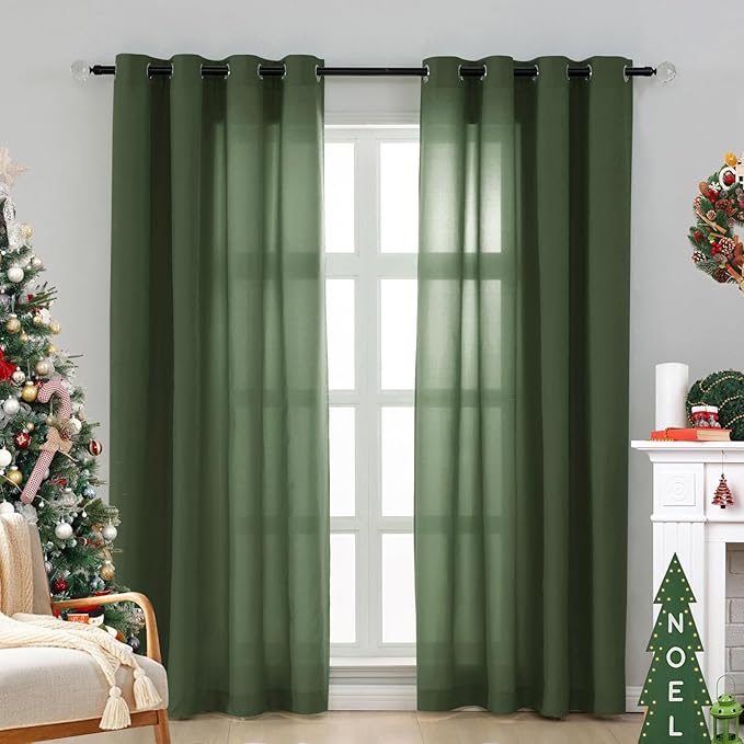 L.Z.E Olive Green Non-See-Through Privacy Curtains 63 Inch Length 2 Panels Set - Image 8