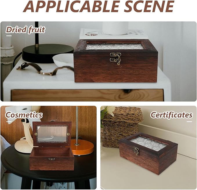 Rustic Wooden Jewelry Box with Glass Lid Small Natural Wood Keepsake Case - Image 8