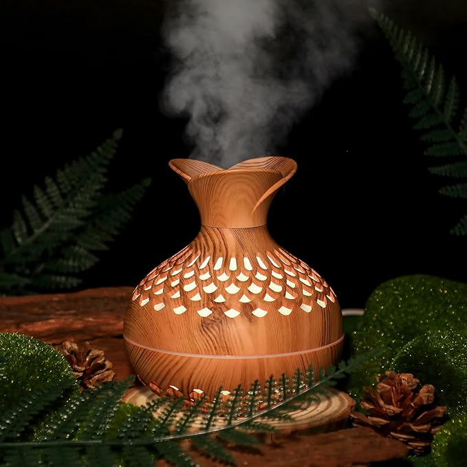 Portable Mini Humidifier, 300ml Wood Grain Vase Small Humidifiers, Quiet Cool by Cerrota