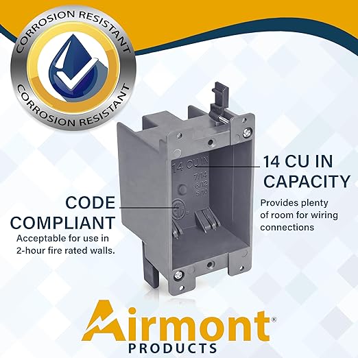 Airmont Products 14 in. Old Work Electrical Box, 1-Gang 14 Cu in Non-Metallic - Image 3