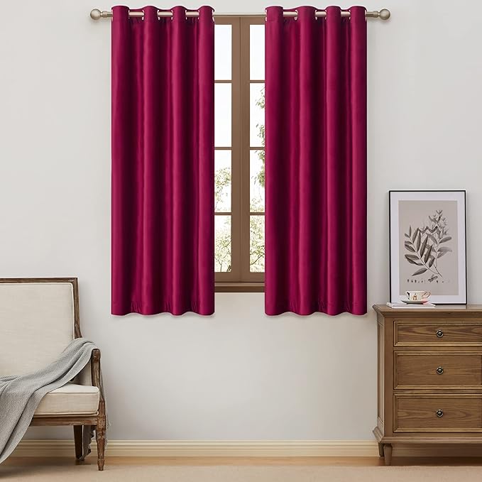 BULBUL Red Curtains 63 inch Length- Living Room Red Velvet Blackout Window by ModernShinyVelvetCurtains