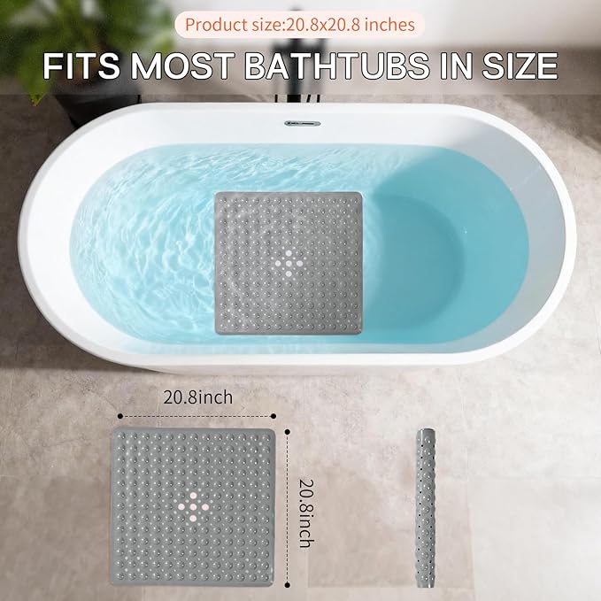 Anti-Slip Bathtub Shower mat, 20.8×20.8（Approximately 53×53cm） inch Soft - Image 3