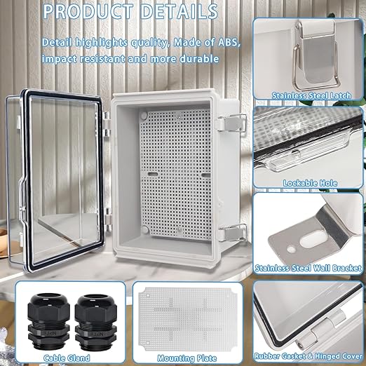 Zulkit Junction Box IP67 Waterproof Electrical Box Hinged Clear Cover Stainless - Image 4