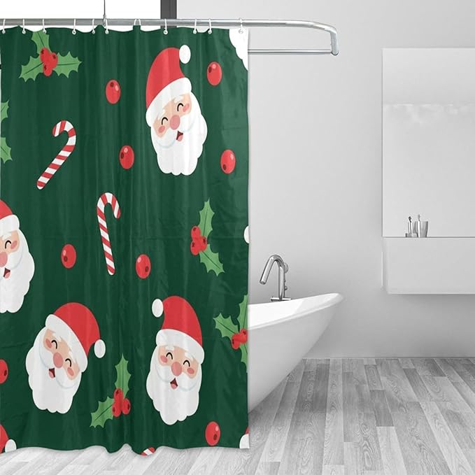Christmas Santa Leaf Green Shower Curtain Liner 72×72 inch by Unknown