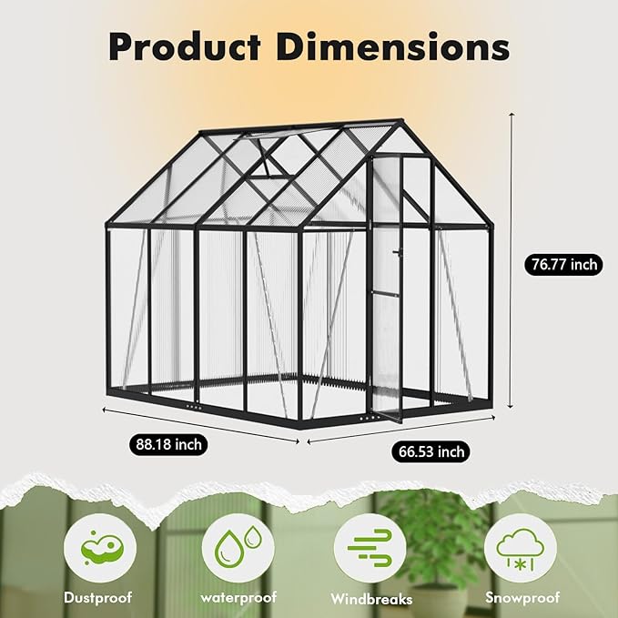 6×7.5FT Greenhouse for Outdoors, Walk-in Greenhouse and Winter Garden Planting - Image 3