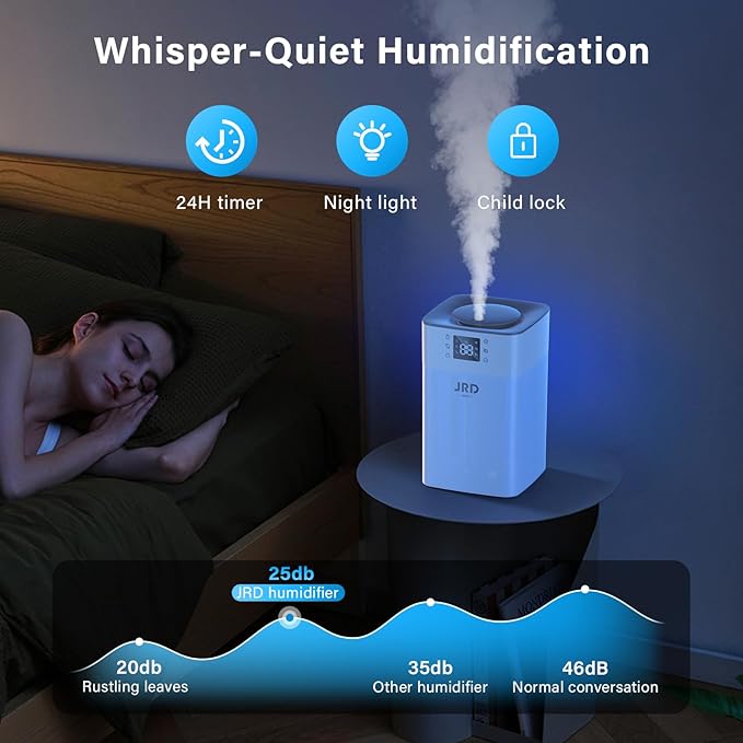 JRD 4L Humidifiers for Bedroom, Cool Mist Humidifier for Large Room, 40H Runtime - Image 4