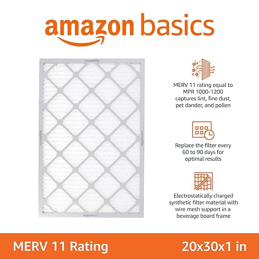 Amazon Basics 20x30x1 Air Filter 6-Pack, MERV 11 AC Furnace Filters, Removes - Image 2