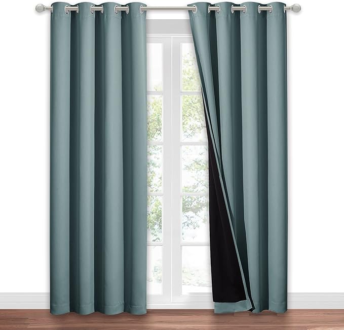 NICETOWN Greyish Blue 100% Blackout Window Curtain Panel, Cold and Full Light - Image 2