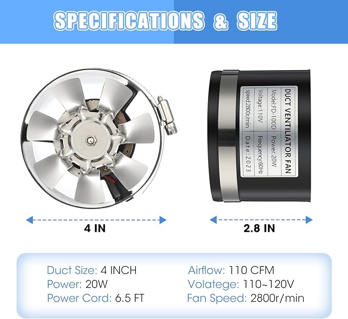 Dreyoo 2 Pack 4 Inch Inline Duct Fans - Image 4