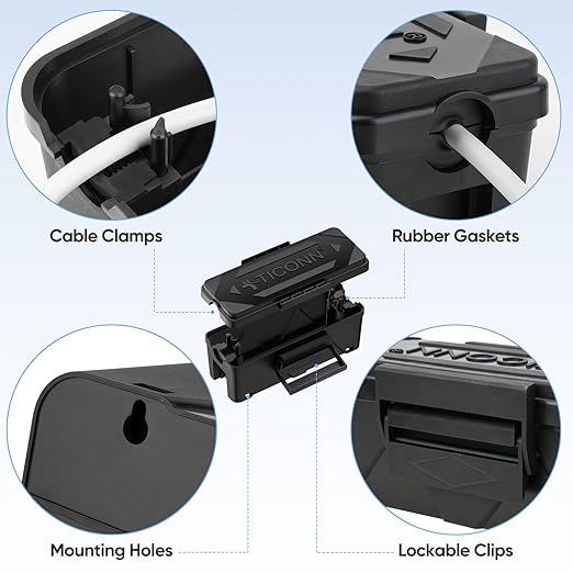 TICONN Outdoor Electrical Box, IP54 Splash-Proof Outdoor Extension Cord Cover - Image 4
