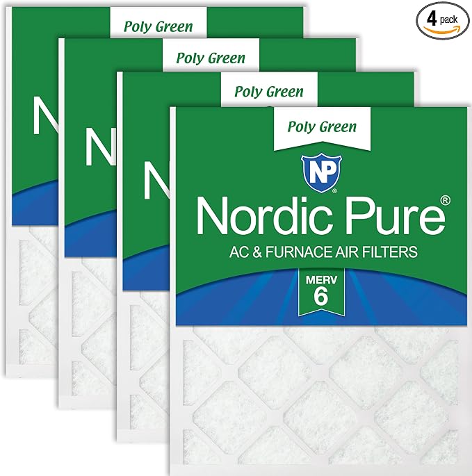 Nordic Pure 14x25x1 Poly Green MERV 6 Pleated AC Furnace Air Filters 4 Pack | by NordicPure