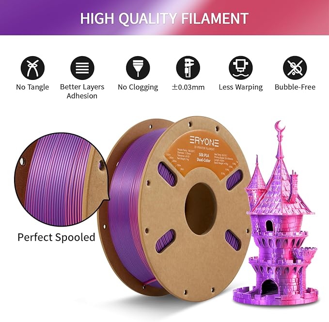 ERYONE Silk Dual Color PLA Filament 3D Printer 1.75mm +/- 0.03mm, Bicolor - Image 5