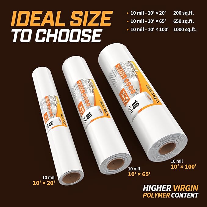 Crawl Space Vapor Barrier, 10mil Film, Heavy Duty Polyethylene Film, Drop Cloth - Image 7
