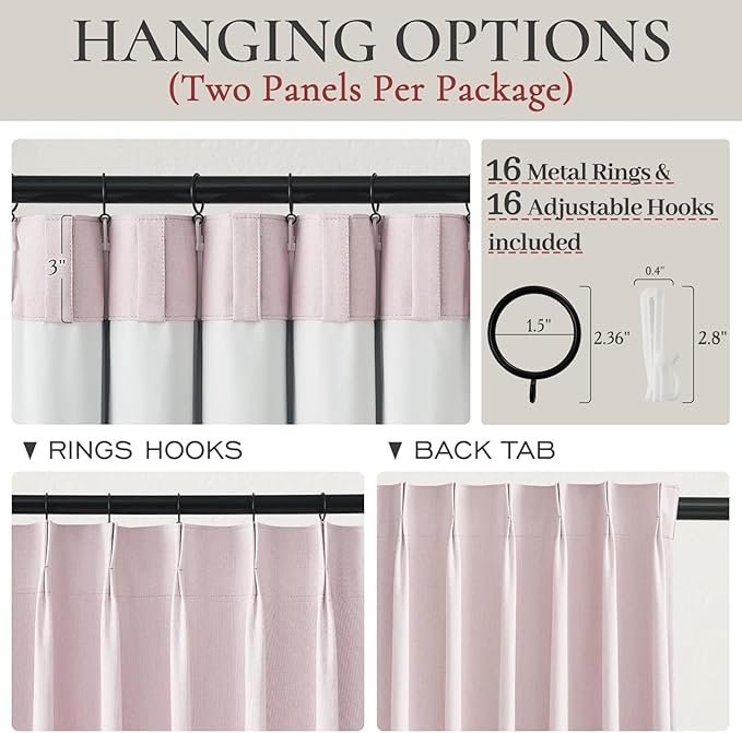 Baby Pink Linen Nursery Curtains 2 Panels Pinch Pleated 102 Inches Long - Image 4