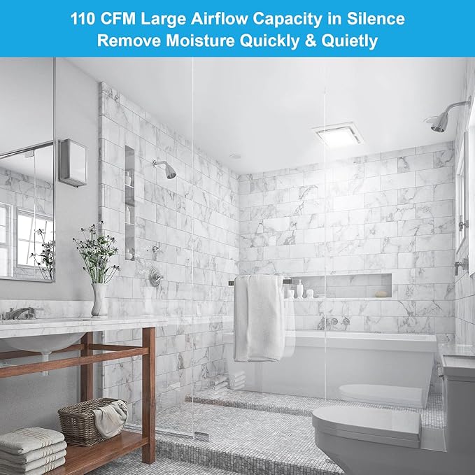 Bathroom Exhaust Fan with Light 110 CFM Quiet 6500K 800LM Household Ventilation - Image 2