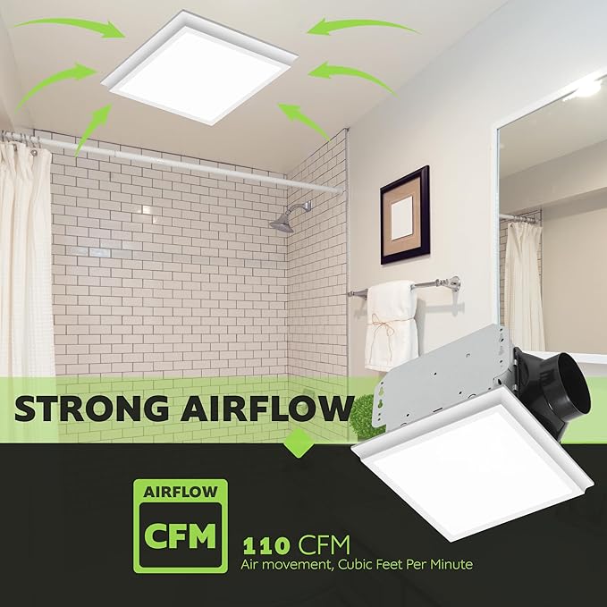 Homewerks 7141-110-G4 Bathroom Fan Integrated LED Light Ceiling Mount Exhaust - Image 6
