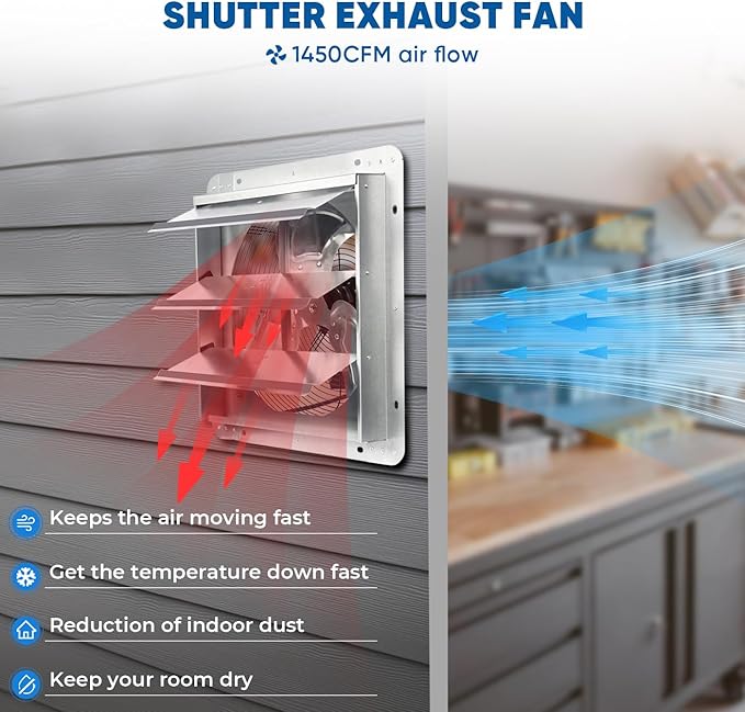 KEN BROWN 12 Inch Shutter Exhaust Fan, Gable Vent Fan, Wall Mount Ventilation - Image 5