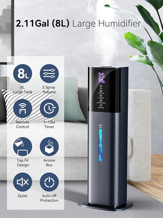 Humidifiers for Bedroom, 2.11Gal 8L Quiet Humidifiers for Large Room - Image 2